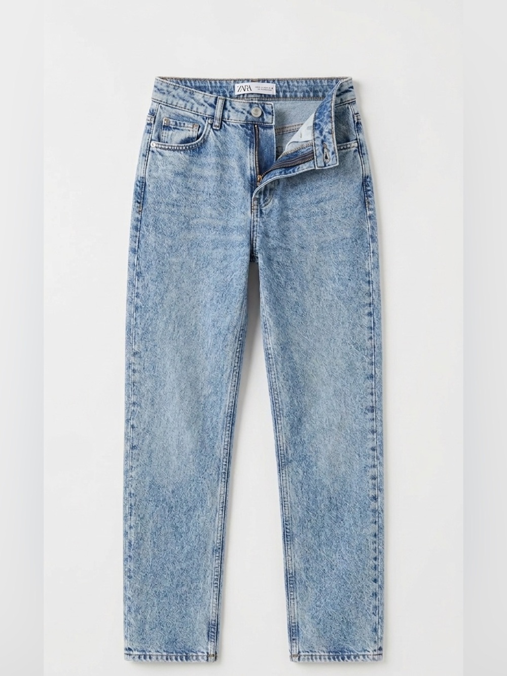 Zara High-Rise Straight Leg Jeans Light Blue Acid Retro Wash Denim Women’s 2